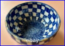 RARE 1840-1849 Mochaware 4.5 Bowl Checkerware Design Blue White Mocha Ware