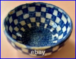 RARE 1840-1849 Mochaware 4.5 Bowl Checkerware Design Blue White Mocha Ware