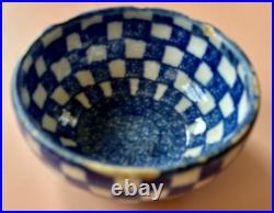 RARE 1840-1849 Mochaware 4.5 Bowl Checkerware Design Blue White Mocha Ware