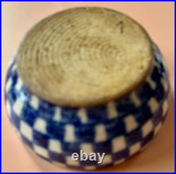 RARE 1840-1849 Mochaware 4.5 Bowl Checkerware Design Blue White Mocha Ware