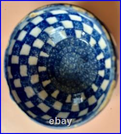RARE 1840-1849 Mochaware 4.5 Bowl Checkerware Design Blue White Mocha Ware