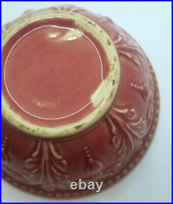 RARE Antique Morton Pottery Pink 6 Fleur Stoneware Embossed Bowl Valentine EUC