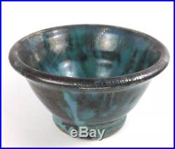 RARE Glen Lukens Mid Century Blue w Gold Crackle Ceramic Pottery Bowl Signed VTG