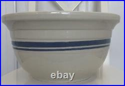RARE Huge Roseville Pottery 8 Qt, 14 Across Mixing Bowl Blue Stripe Ohio FP USA