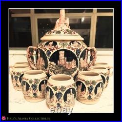 RARE? LARGE 1950's Vintage GERZ GERMAN CASTLE STONEWARE 9pc PUNCH BOWL SET