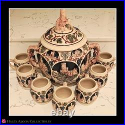 RARE? LARGE 1950's Vintage GERZ GERMAN CASTLE STONEWARE 9pc PUNCH BOWL SET