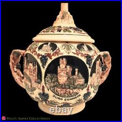 RARE? LARGE 1950's Vintage GERZ GERMAN CASTLE STONEWARE 9pc PUNCH BOWL SET