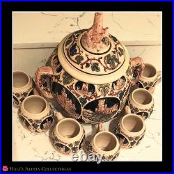 RARE? LARGE 1950's Vintage GERZ GERMAN CASTLE STONEWARE 9pc PUNCH BOWL SET