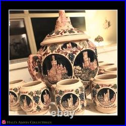 RARE? LARGE 1950's Vintage GERZ GERMAN CASTLE STONEWARE 9pc PUNCH BOWL SET
