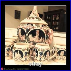 RARE? LARGE 1950's Vintage GERZ GERMAN CASTLE STONEWARE 9pc PUNCH BOWL SET