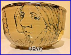 RARE Mary Lou Higgins Signed Large Pottery Bowl VTG 1977 Silver Gold Lustreware