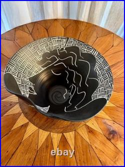 RARE! One-Of-A-Kind Sgraffito Ceramic Signed bowl by Mia Tyson-MINT CONDITION