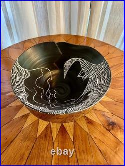 RARE! One-Of-A-Kind Sgraffito Ceramic Signed bowl by Mia Tyson-MINT CONDITION
