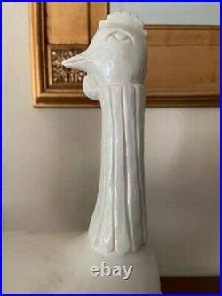 RARE VTG Ed Langbein Original Hand Made White Ceramic Rooster Tureen Lidded Bowl