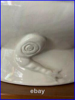 RARE VTG Ed Langbein Original Hand Made White Ceramic Rooster Tureen Lidded Bowl