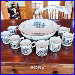 RARE VTG Gray's Pottery Tom and Jerry England Punch Bowl 8 Cups Holiday RARE VTG Gray's Pottery Tom and Jerry England Punch Bowl 8 Cups Holiday