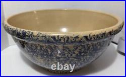 RARE VTG RRP Roseville Ohio Pottery Blue Spongeware 15.5W Diam Mixing Bowl 7H