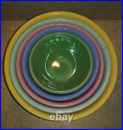 RARE Vtg Watt Pottery Kolor Kraft Swirl Nest MIXix Bowl Oven Stone Ware 5 Pc SET