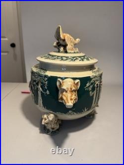 RARE Wick Werke German Hunting Stoneware Tureen Punch Bowl Mid Century, 11 Mugs