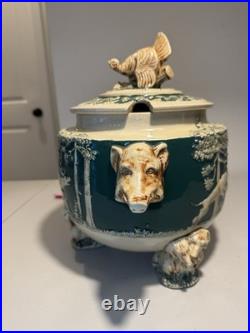 RARE Wick Werke German Hunting Stoneware Tureen Punch Bowl Mid Century, 11 Mugs