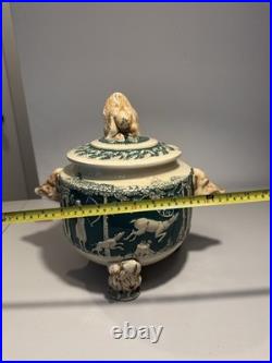 RARE Wick Werke German Hunting Stoneware Tureen Punch Bowl Mid Century, 11 Mugs