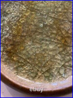 ROBERT MAXWELL 1960's Coaster Dish Pottery Green Gold BLENKO GLASS Mid Century