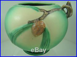 ROSEVILLE MINT Art Pottery Vtg 1936 PINECONE 261-6 LARGE Rose Bowl Vase Green