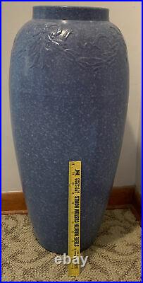 RRPCO Robinson Ransbottom Blue BowithRibbon Pottery Floor Vase 26 HUGE RARE HTF