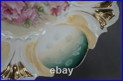 RS Prussia Large Pink Roses Bluegreen Cream & Gold Large Bowl Circa 1880-1910