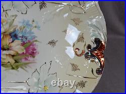 RS Prussia Mold RS 21 Floral Yellow Blue Gold & Tiffany Luster Large Bowl C. 1900