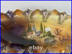 RS Prussia Reinhold Schlegelmilch Scenic Porcelain Bowl Gilt Handles c1900