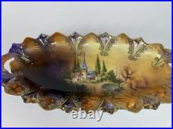 RS Prussia Reinhold Schlegelmilch Scenic Porcelain Bowl Gilt Handles c1900