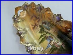 RS Prussia Reinhold Schlegelmilch Scenic Porcelain Bowl Gilt Handles c1900