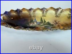 RS Prussia Reinhold Schlegelmilch Scenic Porcelain Bowl Gilt Handles c1900