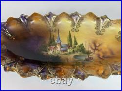 RS Prussia Reinhold Schlegelmilch Scenic Porcelain Bowl Gilt Handles c1900