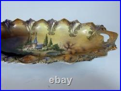 RS Prussia Reinhold Schlegelmilch Scenic Porcelain Bowl Gilt Handles c1900