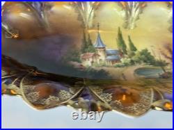 RS Prussia Reinhold Schlegelmilch Scenic Porcelain Bowl Gilt Handles c1900