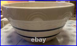 R. Ransbottom 14 Roseville Pottery Mixing Bowl #305 Cobalt Blue Bands Large
