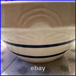 R. Ransbottom 14 Roseville Pottery Mixing Bowl #305 Cobalt Blue Bands Large