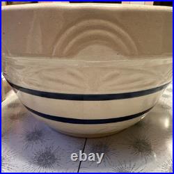 R. Ransbottom 14 Roseville Pottery Mixing Bowl #305 Cobalt Blue Bands Large