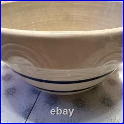 R. Ransbottom 14 Roseville Pottery Mixing Bowl #305 Cobalt Blue Bands Large