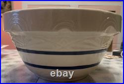R. Ransbottom 14 Roseville Pottery Mixing Bowl #305 Cobalt Blue Bands Large