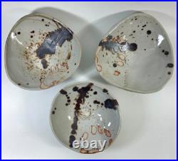 Raku Art Pottery Footed Bowls Handmade Signed Sylvia Richardson Set of 3 VTG'79