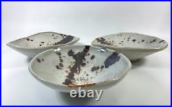 Raku Art Pottery Footed Bowls Handmade Signed Sylvia Richardson Set of 3 VTG'79