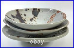 Raku Art Pottery Footed Bowls Handmade Signed Sylvia Richardson Set of 3 VTG'79