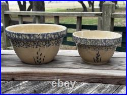 Ransbottom Roseville Pottery Wheat Blue Spongeware Nesting Mixing Bowls Set / 4