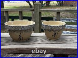 Ransbottom Roseville Pottery Wheat Blue Spongeware Nesting Mixing Bowls Set / 4