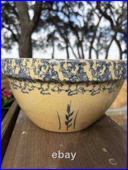 Ransbottom Roseville Pottery Wheat Blue Spongeware Nesting Mixing Bowls Set / 4