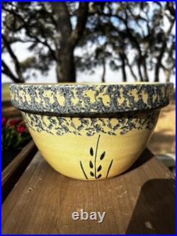 Ransbottom Roseville Pottery Wheat Blue Spongeware Nesting Mixing Bowls Set / 4