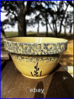 Ransbottom Roseville Pottery Wheat Blue Spongeware Nesting Mixing Bowls Set / 4